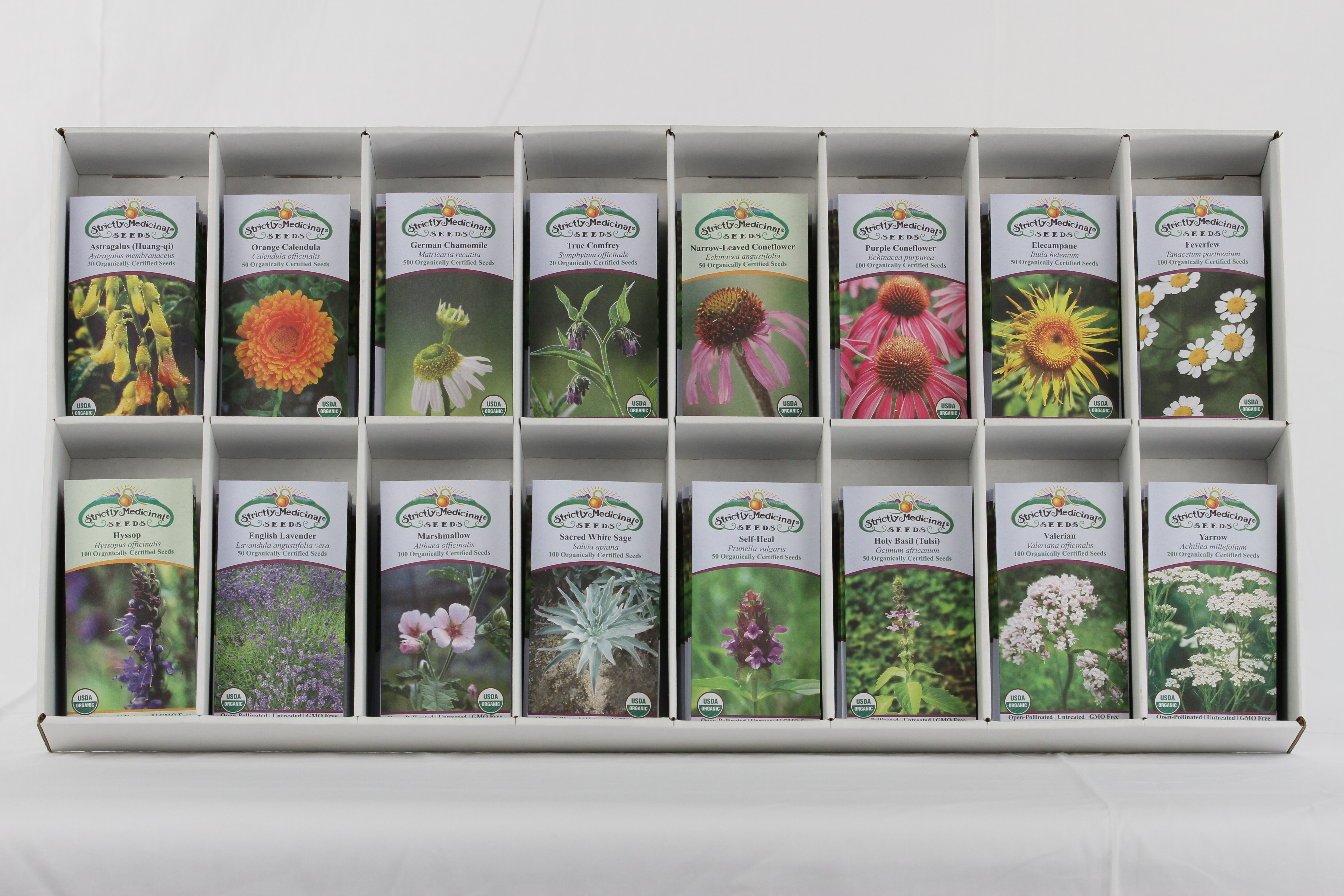 Essential Medicinals Seed Display, 12 Each of 16 Color Illustrated Seed Packets, Organic