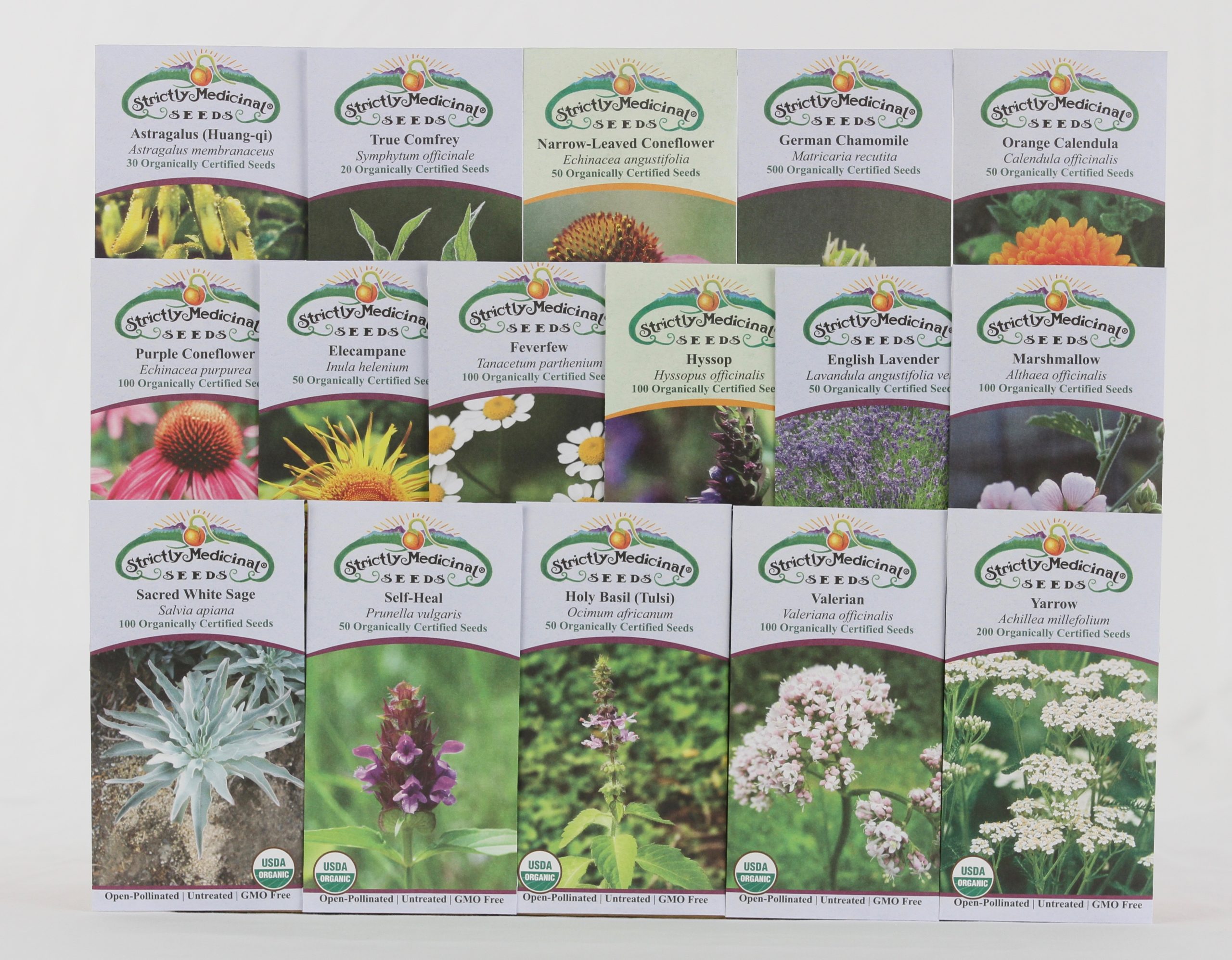 Essential Medicinals Seed Set, 16 full color medicinal herb seed packets, organic