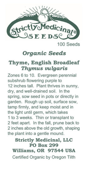 Thyme, English Broadleaf (Thymus vulgaris) Seed Packet, Organic
